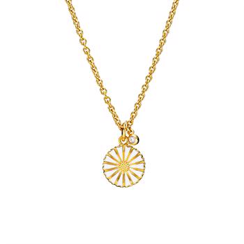 Lund Copenhagen Marguerite 925 sterling silver Pendant 24 ct gold plated with white enamel, model 9025025-30-M